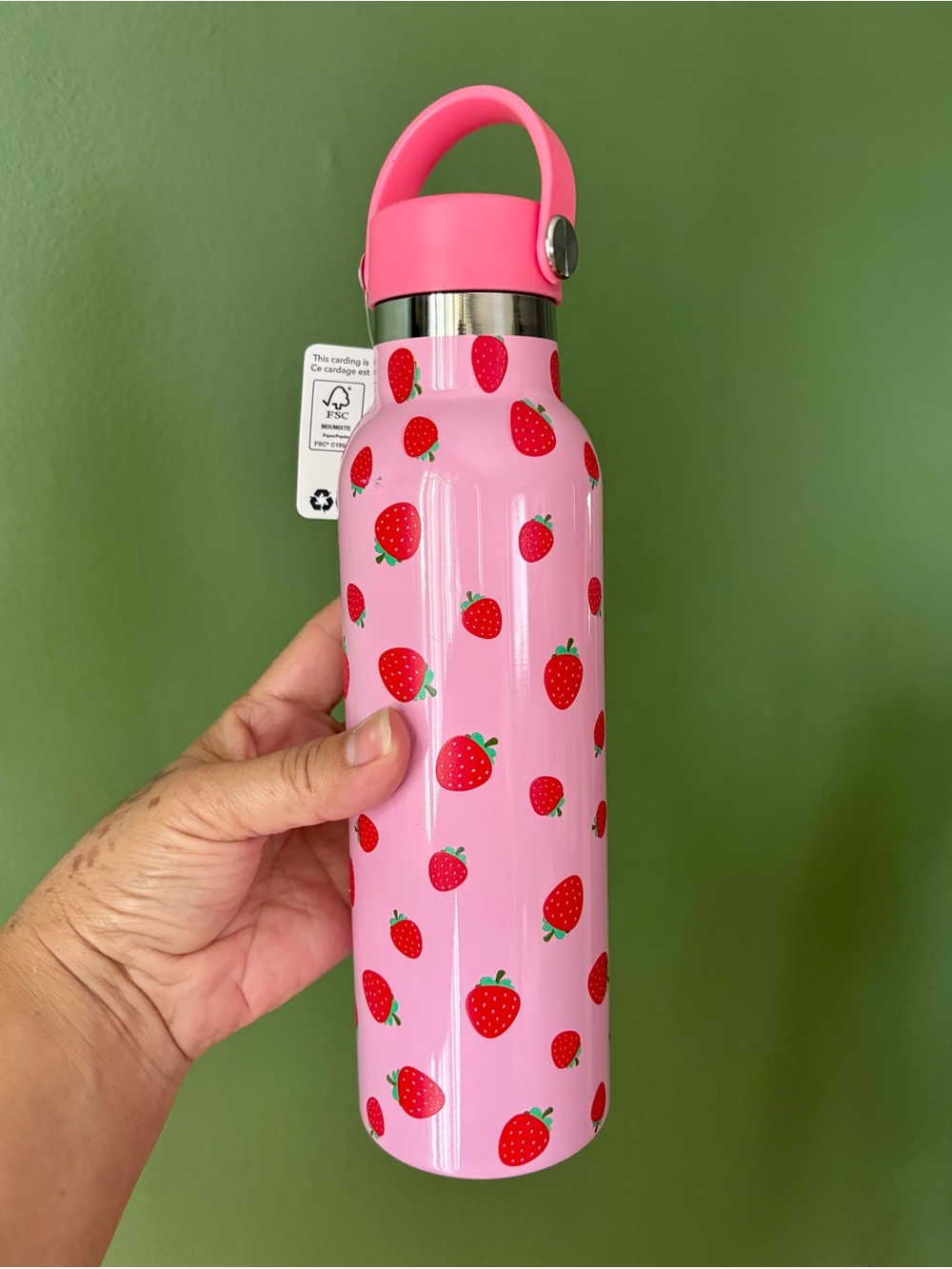 Claire’s 20 Oz Metal Thermal Water Bottle Pink Strawberry Patterns New